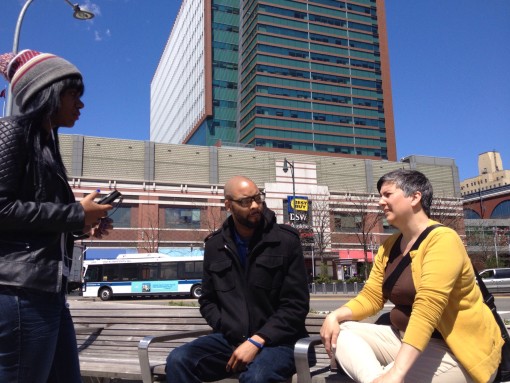 Talking with Donald and Crystal outside the Barclays Center in Brooklyn.